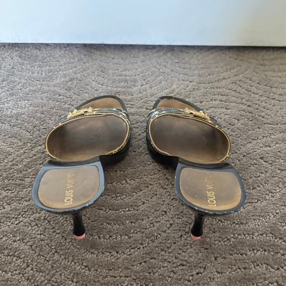 Louis Vuitton Y2K Murakami Black Multicolor LV Buckle Mule Sandals Heels EU 36.5 - Picture 8 of 14